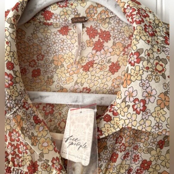 Free People Women Floral Mini Dress With Puff Sleeves & Smocked Detail Size M - Picture 9 of 16